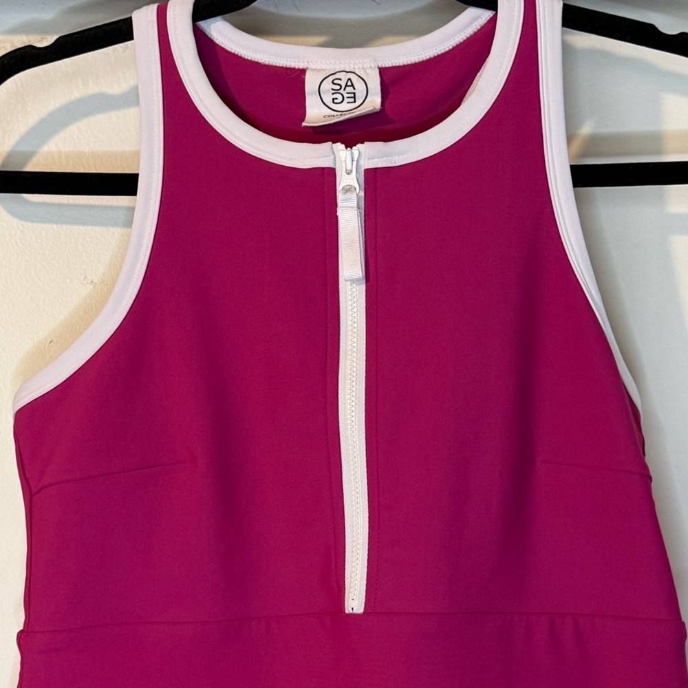 Pink Halter-Style Zip-Front Athletic Dress with White Trim - Picture 4 of 9